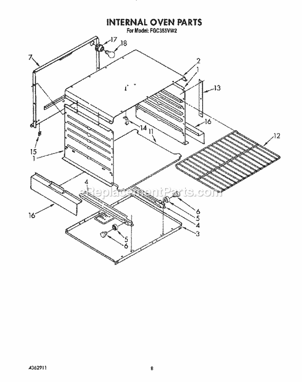 Whirlpool FGC355VL2 Range Internal Oven Diagram