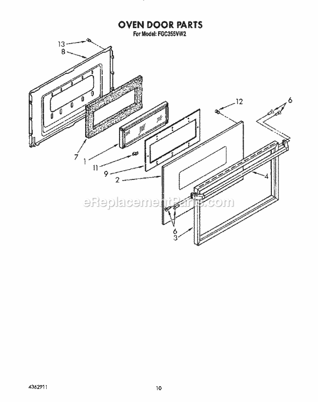 Whirlpool FGC355VL2 Range Oven Door, Lit/Optional Diagram