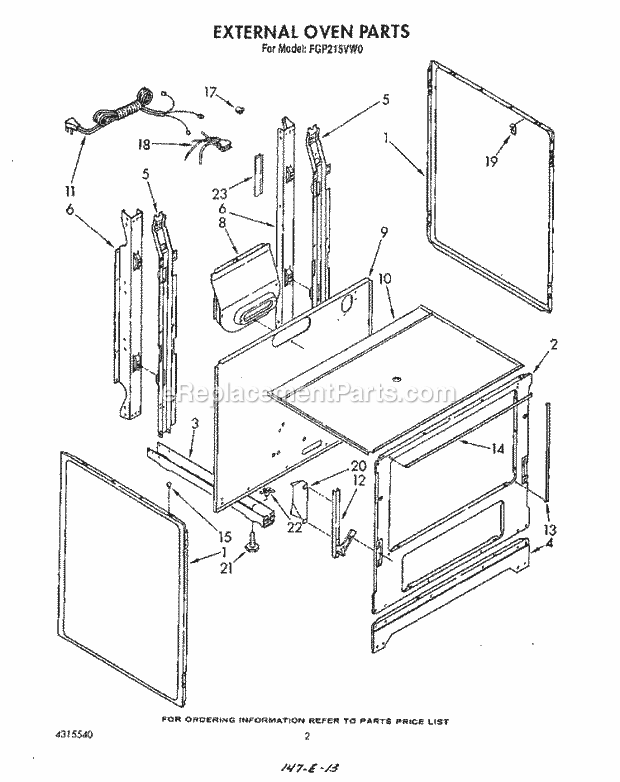 Whirlpool FGP215VL0 Range External Oven Diagram