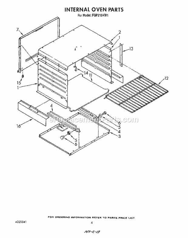 Whirlpool FGP215VL1 Range Internal Oven Diagram