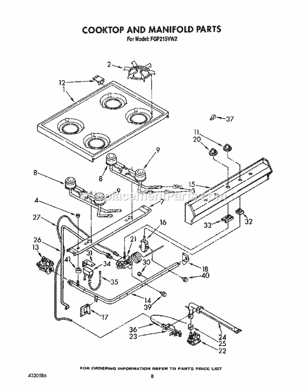 Whirlpool FGP215VL2 Range Cooktop and Manifold, Lit/Optional Diagram