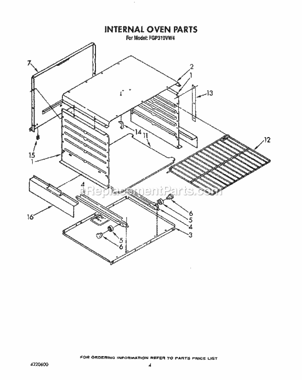 Whirlpool FGP310VL4 Range Internal Oven Diagram