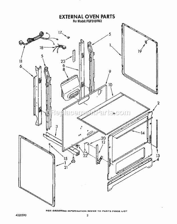 Whirlpool FGP315VL2 Range External Oven Diagram