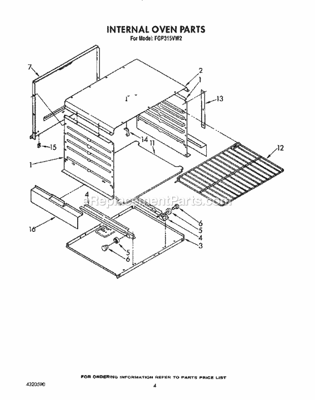 Whirlpool FGP315VL2 Range Internal Oven Diagram