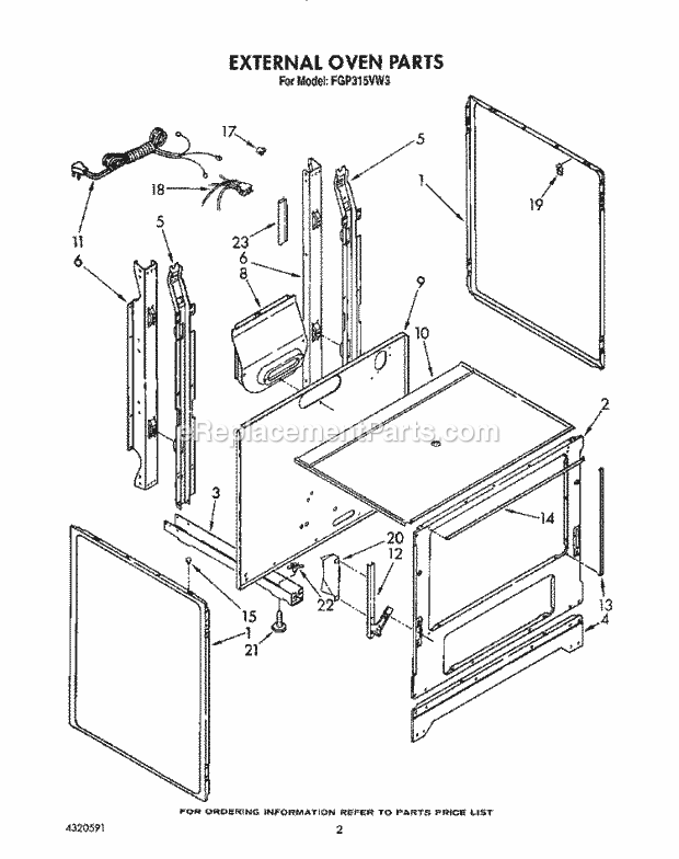 Whirlpool FGP315VL3 Range External Oven Diagram