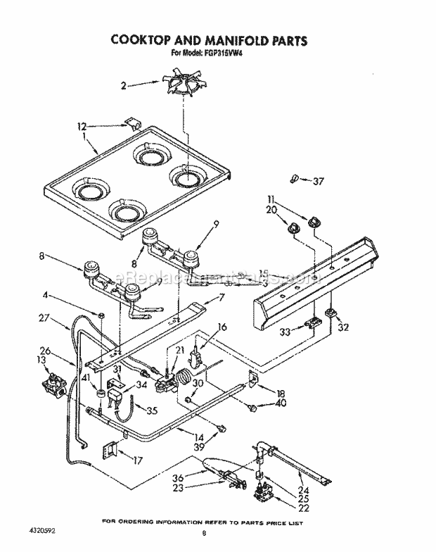 Whirlpool FGP315VL4 Range Cooktop and Manifold, Lit/Optional Diagram