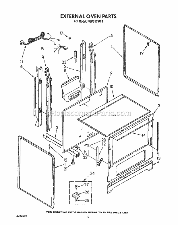 Whirlpool FGP315VL4 Range External Oven Diagram