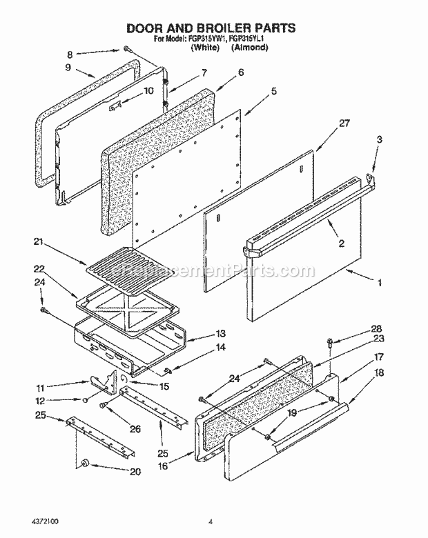 Whirlpool FGP315YL1 Range Page C Diagram