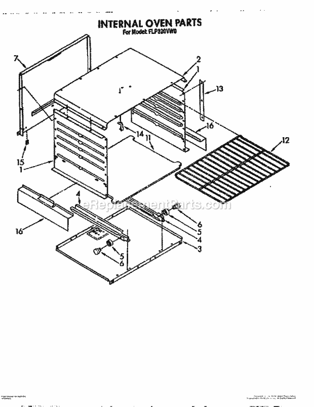 Whirlpool FGP320VL0 Range Internal Oven Diagram