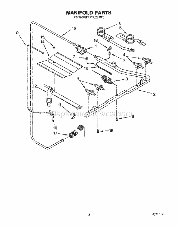 Whirlpool FGP320YL0 Range Manifold Diagram