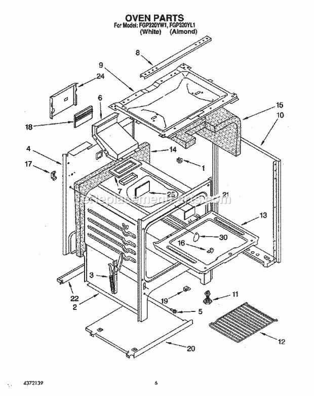 Whirlpool FGP320YL1 Range Oven Diagram