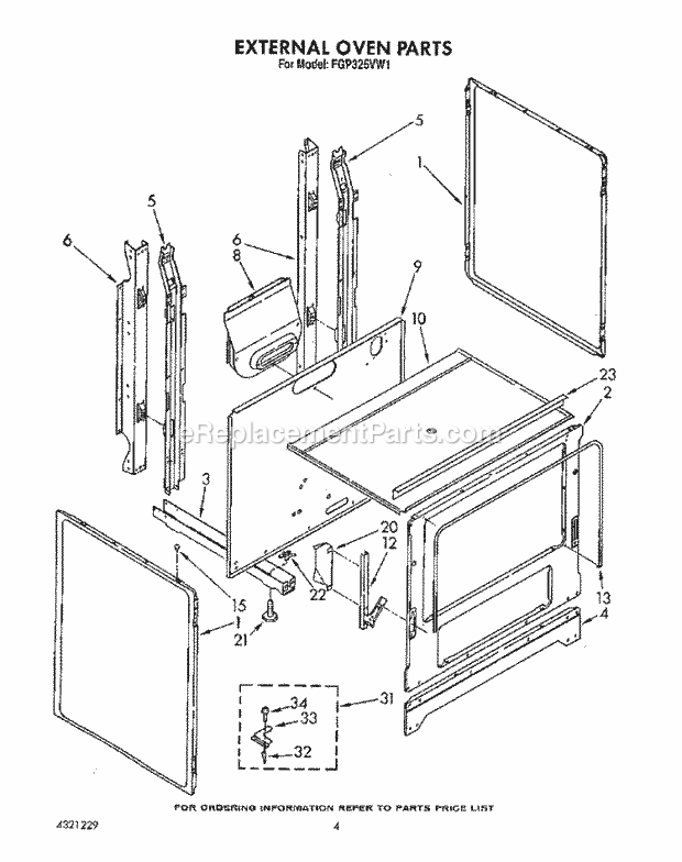 Whirlpool FGP325VL1 Range External Oven Diagram