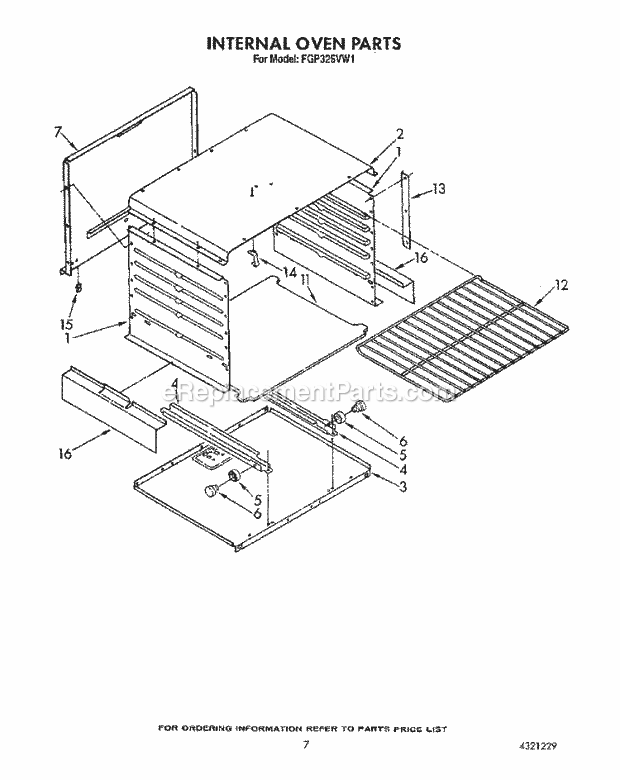 Whirlpool FGP325VL1 Range Internal Oven Diagram