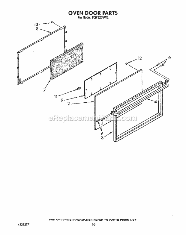 Whirlpool FGP325VL2 Rangeparts Oven Door, Lit/Optional Diagram