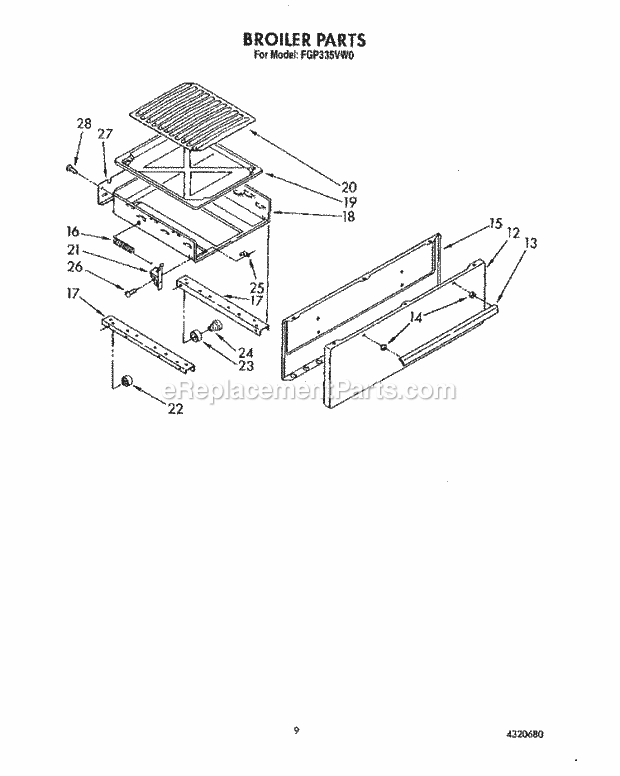 Whirlpool FGP335VL0 Range Broiler Diagram