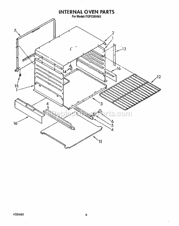 Whirlpool FGP335VL0 Range Internal Oven Diagram
