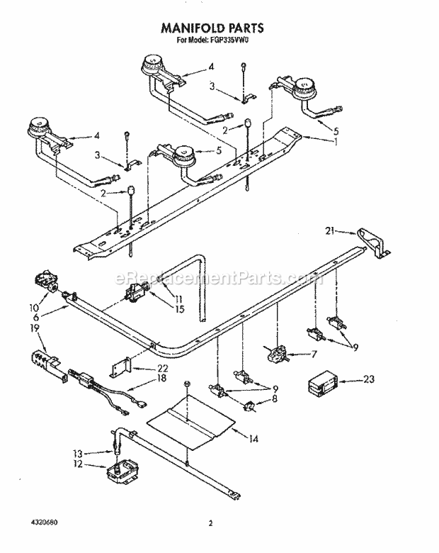 Whirlpool FGP335VL0 Range Manifold Diagram