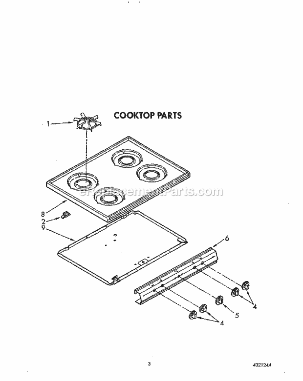 Whirlpool FGP335VL1 Range Cooktop Diagram