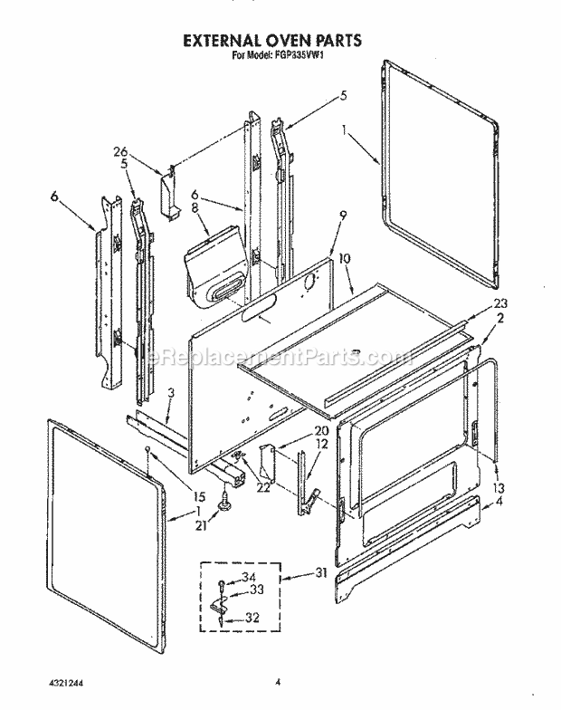 Whirlpool FGP335VL1 Range External Oven Diagram
