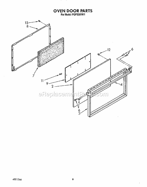 Whirlpool FGP335VL1 Range Oven Door, Lit/Optional Diagram