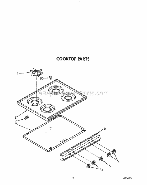 Whirlpool FGP335VL3 Range Cooktop Diagram