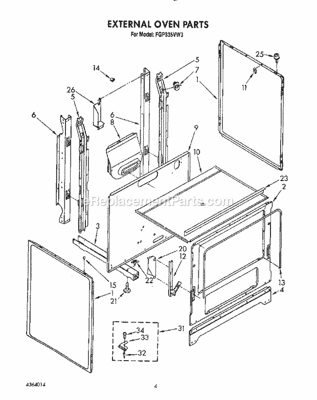 Whirlpool FGP335VL3 Range External Oven Diagram