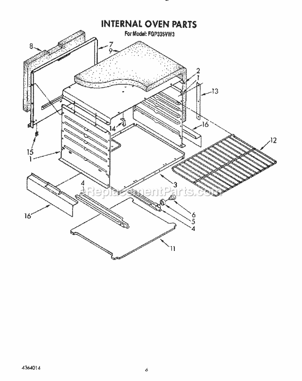 Whirlpool FGP335VL3 Range Internal Oven Diagram