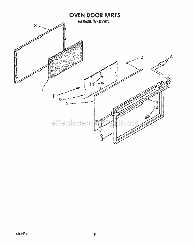 Whirlpool FGP335VL3 Range Oven Door, Lit/Optional Diagram