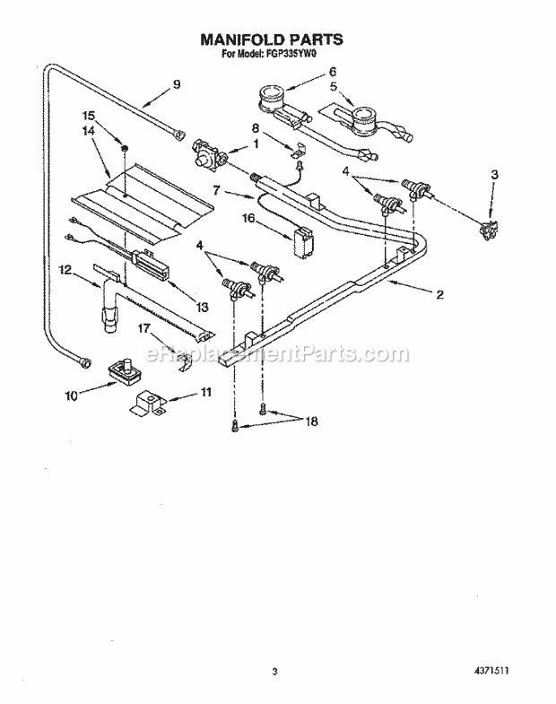 Whirlpool FGP335YL0 Range Manifold Diagram