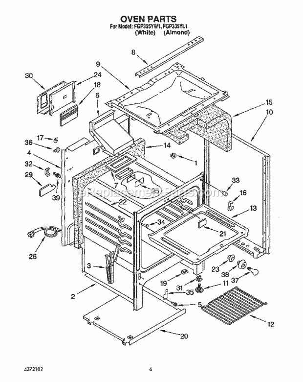 Whirlpool FGP335YL1 Range Page B Diagram