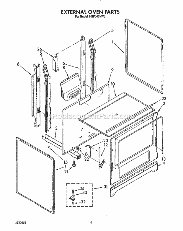 Whirlpool FGP345VL0 Range External Oven Diagram