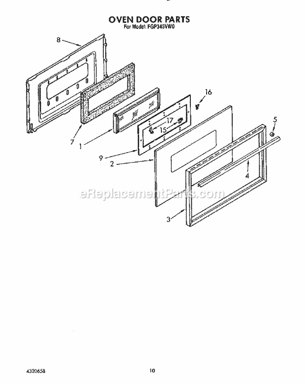 Whirlpool FGP345VL0 Range Oven Door, Lit/Optional Diagram