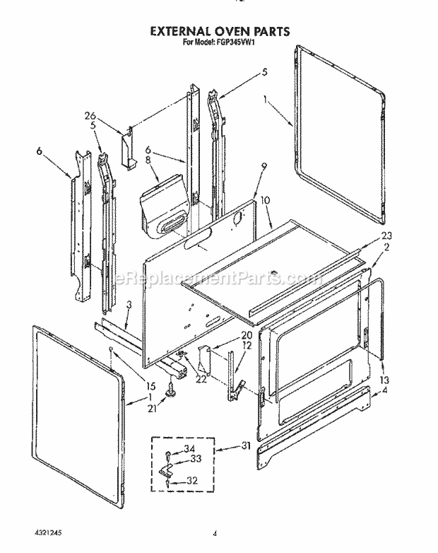 Whirlpool FGP345VL1 Range External Oven Diagram
