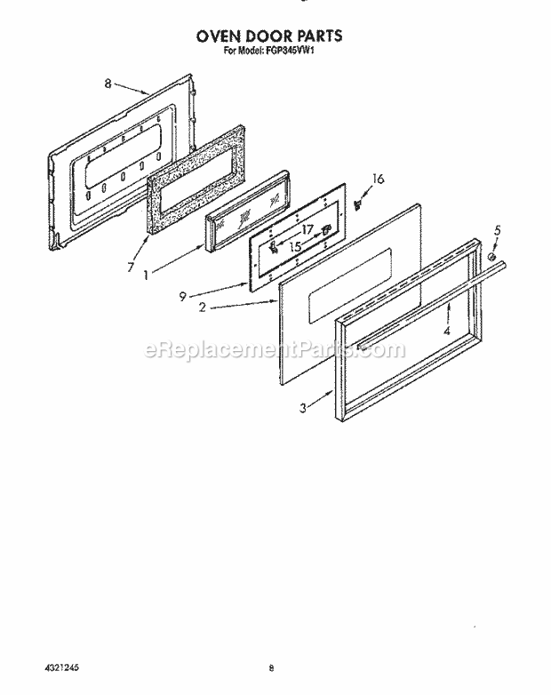 Whirlpool FGP345VL1 Range Oven Door, Lit/Optional Diagram