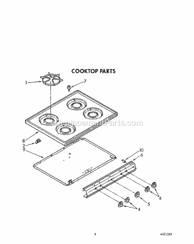 Whirlpool FGP345VL2 Range Cooktop Diagram