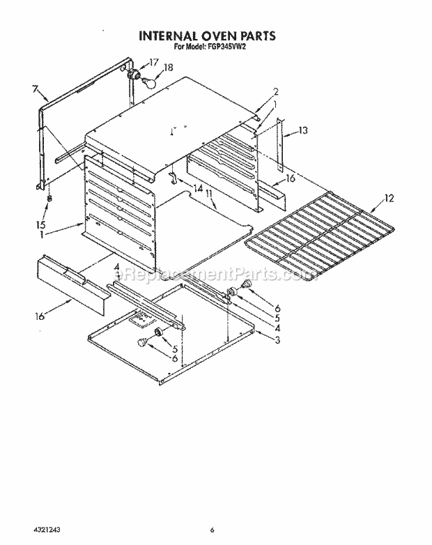 Whirlpool FGP345VL2 Range Internal Oven Diagram