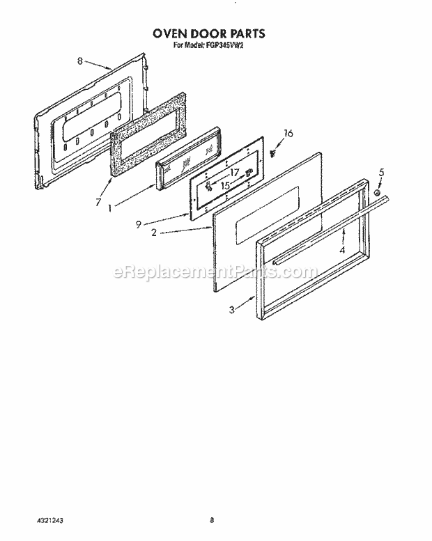 Whirlpool FGP345VL2 Range Oven Door, Literature Diagram