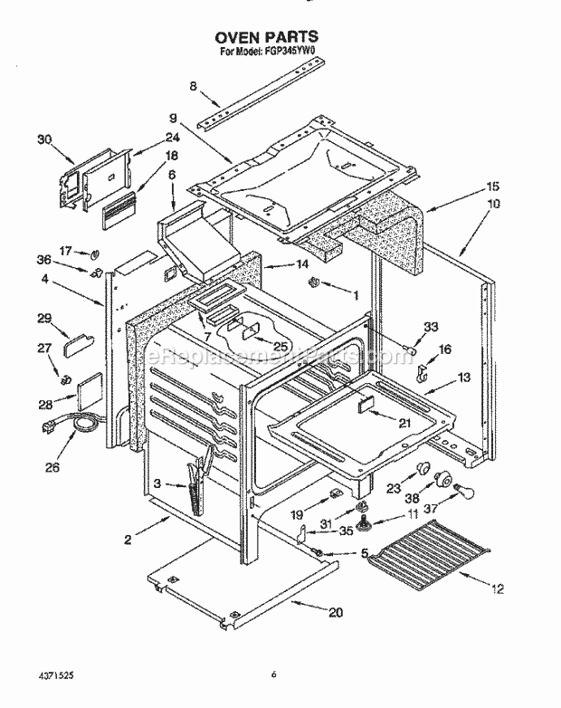 Whirlpool FGP345YL0 Range Oven Diagram