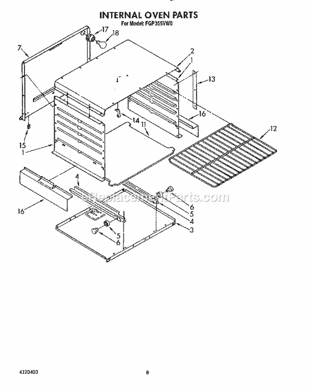 Whirlpool FGP355VL0 Range Internal Oven Diagram