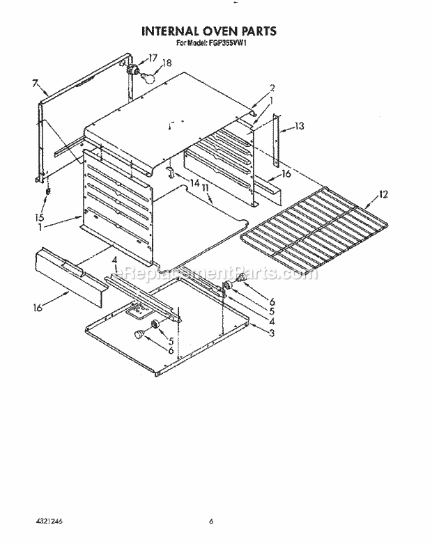 Whirlpool FGP355VL1 Range Internal Oven Diagram