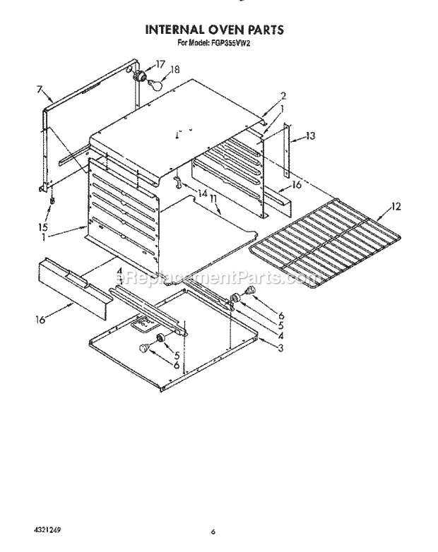 Whirlpool FGP355VL2 Range Internal Oven Diagram