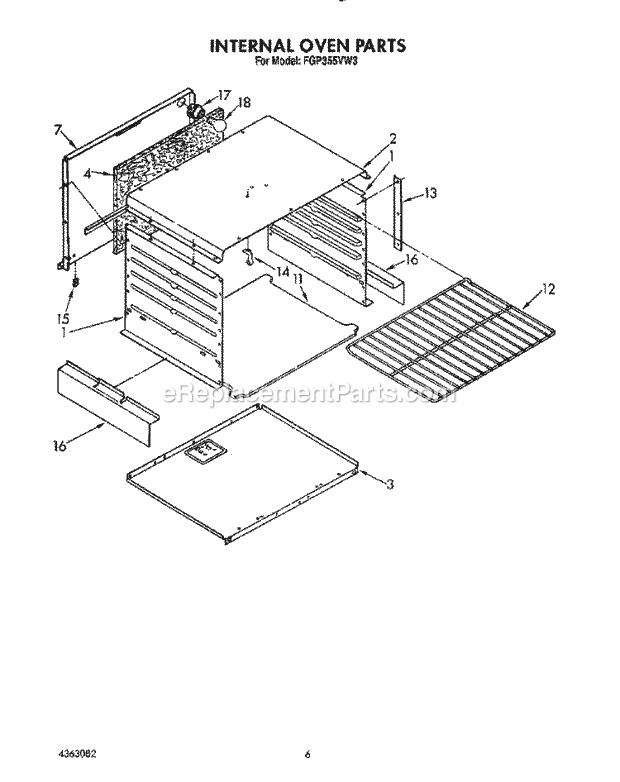 Whirlpool FGP355VL3 Range Internal Oven Diagram