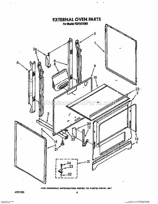 Whirlpool FGP357XL0 Rangeparts External Oven Diagram