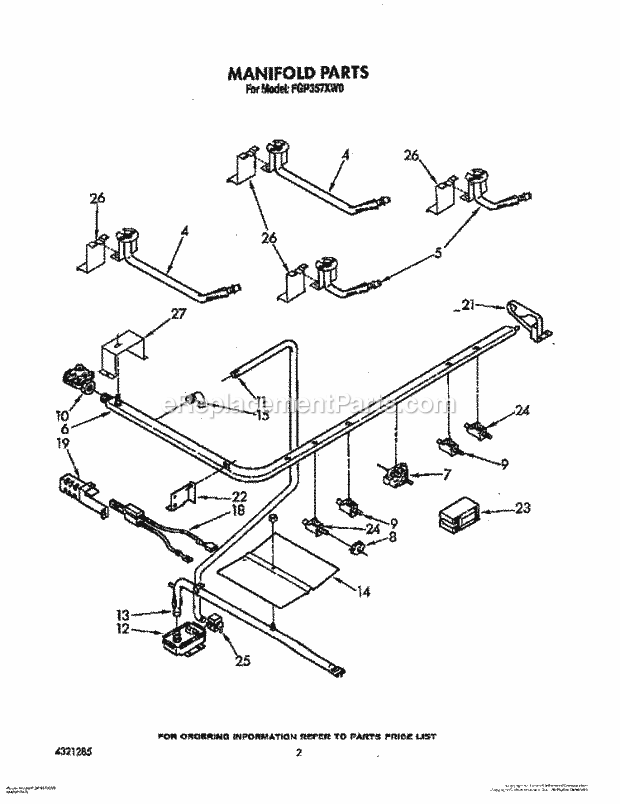 Whirlpool FGP357XL0 Rangeparts Manifold Diagram