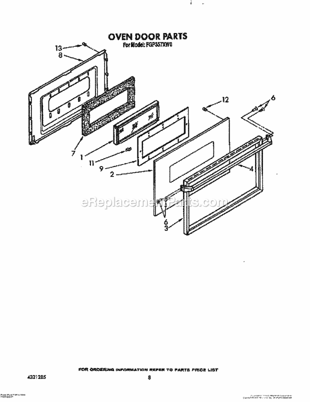 Whirlpool FGP357XL0 Rangeparts Oven Door, Lit/Optional Diagram