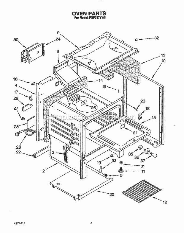 Whirlpool FGP357YL0 Range Oven Diagram