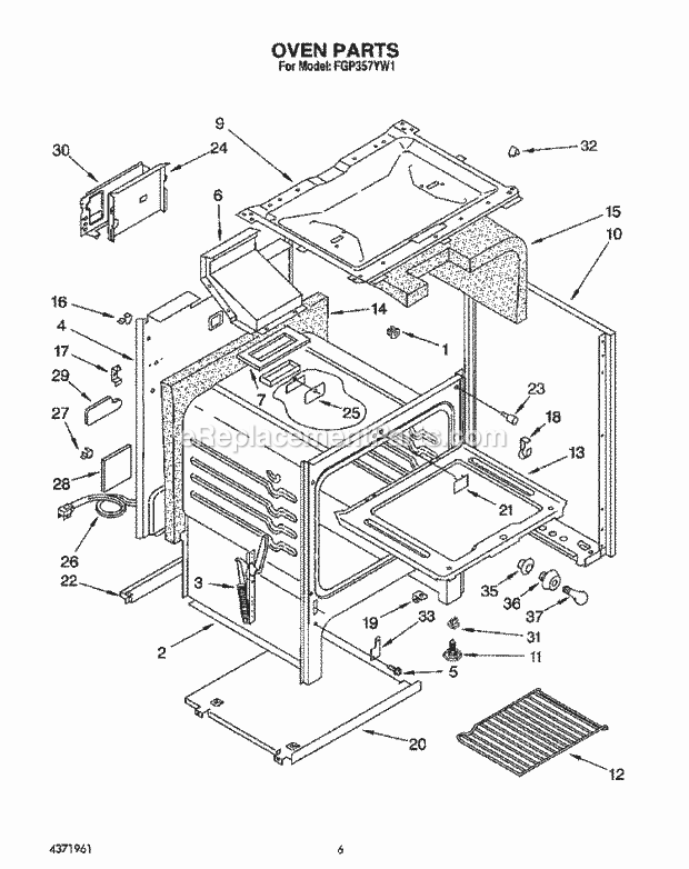 Whirlpool FGP357YL1 Range Oven Diagram