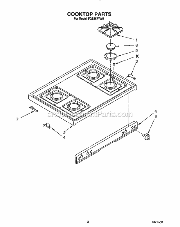 Whirlpool FGS387YL0 Range Cooktop Diagram