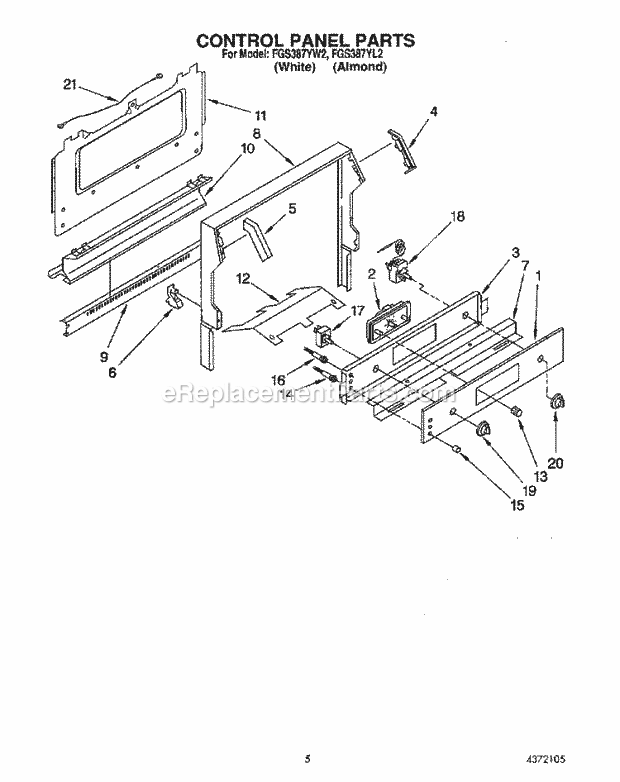 Whirlpool FGS387YL2 Range Control Panel Diagram