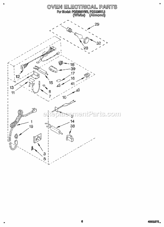 Whirlpool FGS395VL2 Range Oven Electrical, Literature Diagram